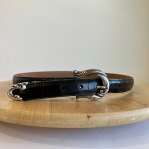 USA Made Coldwater Creek Black Genuine Leather Silver Buckle Belt Size Large